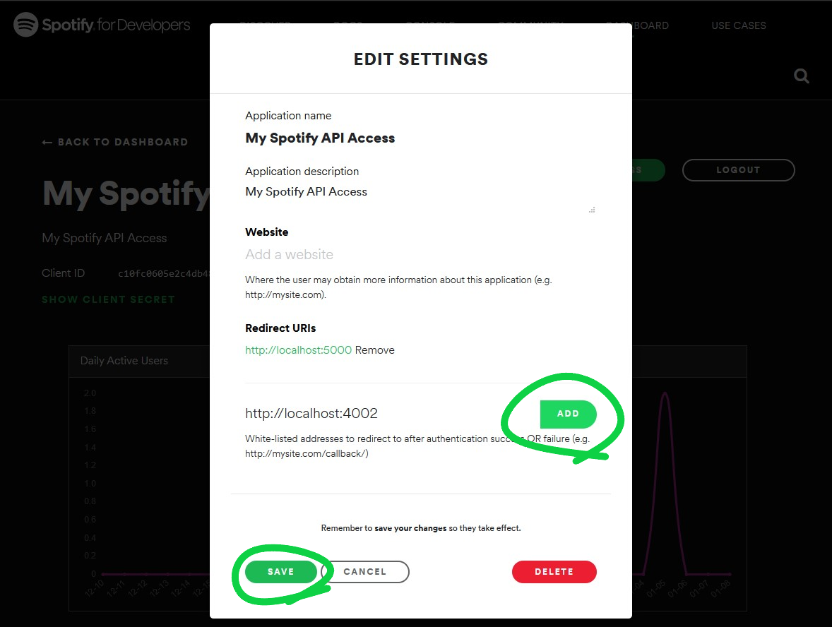 Spotify API Dashboard - Set App