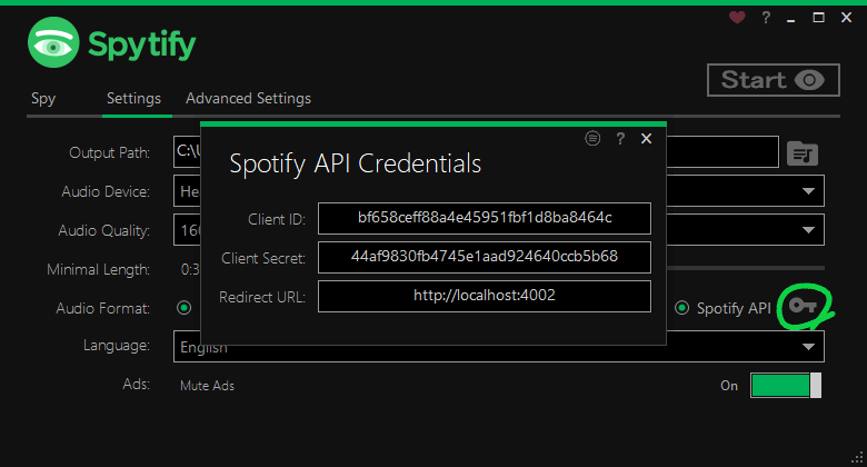 Set Spotify API credentials in app